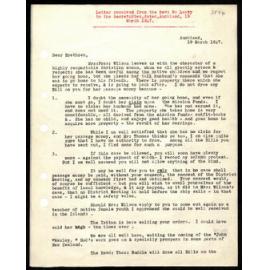 Letter to Secretaries from Rev. W. Lawry