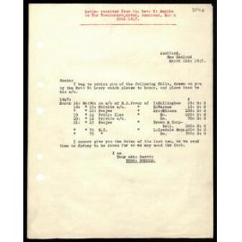 Letter and bills to the Treasurers from Rev. T. Buddle