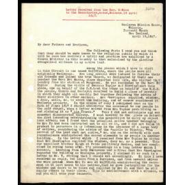 Letter to Secretaries from Rev. W. Woon