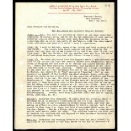 Letter to Secretaries from Rev. W. Woon