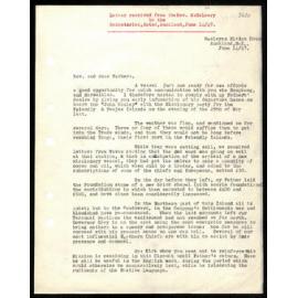 Letter to Secretaries from Rev. H. H. Lawry