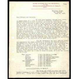 Letter to Secretaries from Rev. W. Woon