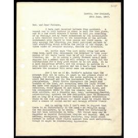 Letter to Secretaries from John Whiteley