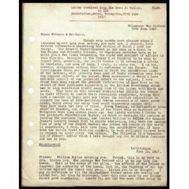 Letter to Secretaries from Rev. J. Wallis