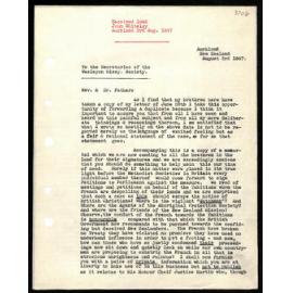 Letter to Secretaries from John Whiteley