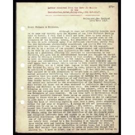 Letter to Secretaries from Rev. J. Wallis