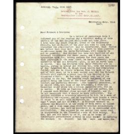 Letter to Secretaries from Rev. J. Watkin