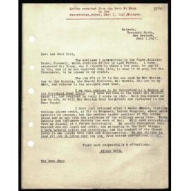 Letter to Secretaries from Rev. W. Woon