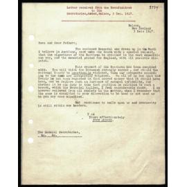 Letter to Secretaries from Rev. J. Aldred