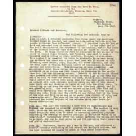 Letter to Secretaries from Rev. W. Woon