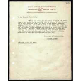 Letter to Secretaries from Rev. W. Lawry