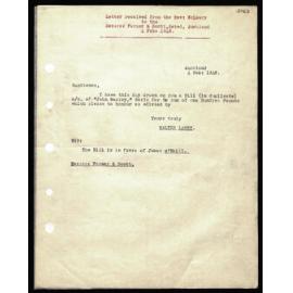 Letter and bill to Messrs. Farmer and Scott from Rev. W. Lawry