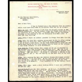 Letter to Secretaries from Rev. C. Creed