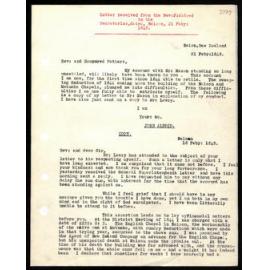 Letter to Secretaries from Rev. J. Aldred