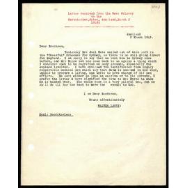 Letter to Secretaries from Rev. W. Lawry
