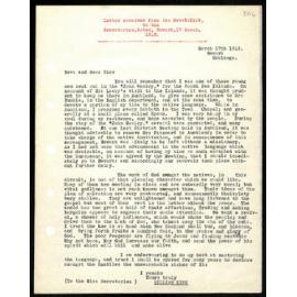 Letter to Secretaries from Rev. W. Kirk