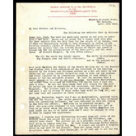 Letter to Secretaries from Rev. W. Woon
