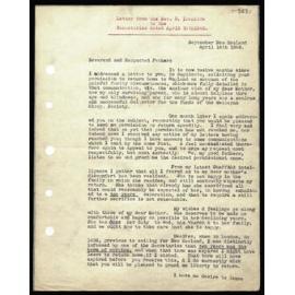 Letter to Secretaries from Rev. S. Ironside