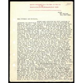 Letter to Secretaries from Rev. J. Warren