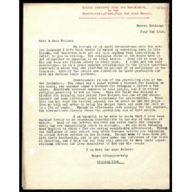 Letter to Secretaries from Rev. W. Kirk