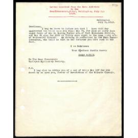 Letter to General Secretaries from Rev. J. Watkin