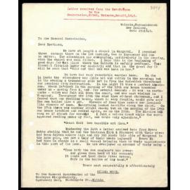 Letter to Secretaries from Rev. W. Woon