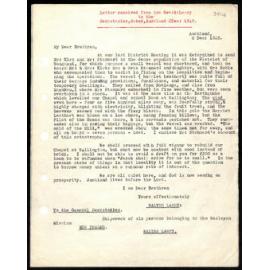 Letter to Secretaries from Rev. W. Lawry