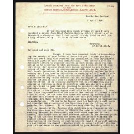 Letter to Rev. D Beecham from Rev. J. Whiteley