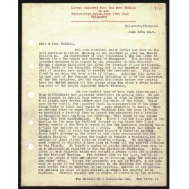 Letter to Secretaries from Rev. W. Kirk