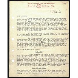 Letter to Secretaries from Rev. W. Lawry