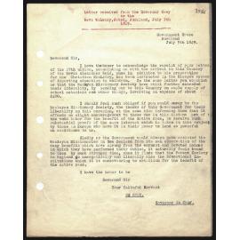 Letter to Rev. W. Lawry from Governor Grey