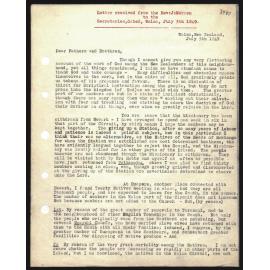 Letter to Secretaries from Rev. J. Warren