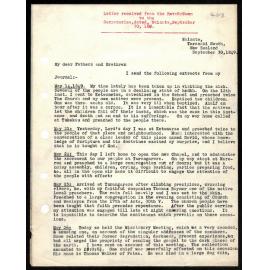 Letter to Secretaries from Rev. W. Woon