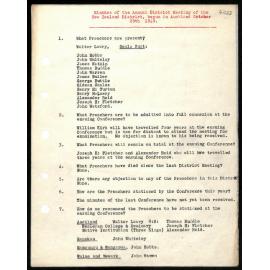 Minutes of Annual District Meeting of the New Zealand District, to Secretaries from Walter Lawry, General Supt