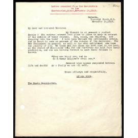 Letter to Secretaries from Rev. W. Woon