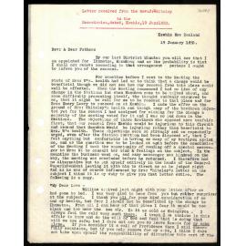 Letter to Secretaries from Rev. J. Whiteley