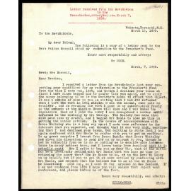 Letter to Secretaries from Rev. W. Woon