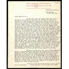 Letter to Secretaries from Rev. J. Buller