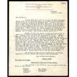 Letter to Secretaries from Rev. W. Lawry