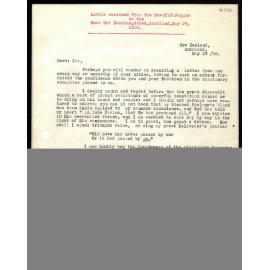 Letter to Rev. Dr. Beecham from Rev. T. J. Jagger