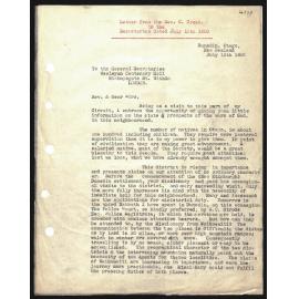 Letter to Secretaries from Rev. C. Creed