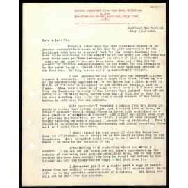 Letter to Rev. E. Hoole from Rev. S. Rabone