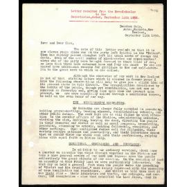 Letter to Secretaries from Rev. G. Smales