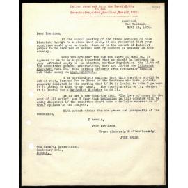 Letter to Secretaries from Rev. J. Hobbs