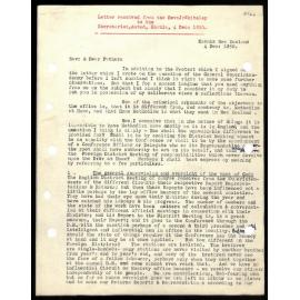 Letter to Secretaries from Rev. J. Whiteley