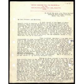 Letter to Secretaries from Rev. W. Woon