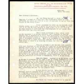 Letter to Secretaries from Rev. J. G. Millard