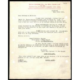 Letter to Secretaries from Rev. J. G. Millard