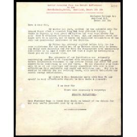 Letter to Rev. E. Hoole from Rev. J. H. Fletcher