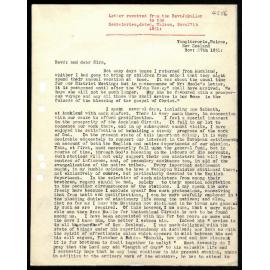 Letter to Secretaries from Rev. J. Buller